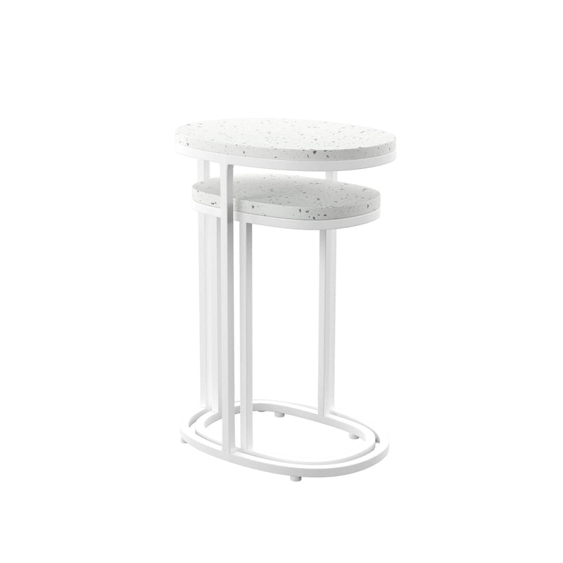 Tables d'appoint gigognes d'extérieur Venido 2 pièces en pierre blanche de SEI Furniture