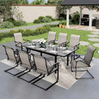 Ensemble de salle à manger 9 pièces, 1 table extensible en métal et 8 chaises en textilène à ressort