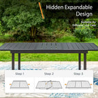 Ensemble de salle à manger 9 pièces, 1 table extensible en métal et 8 chaises en textilène à ressort