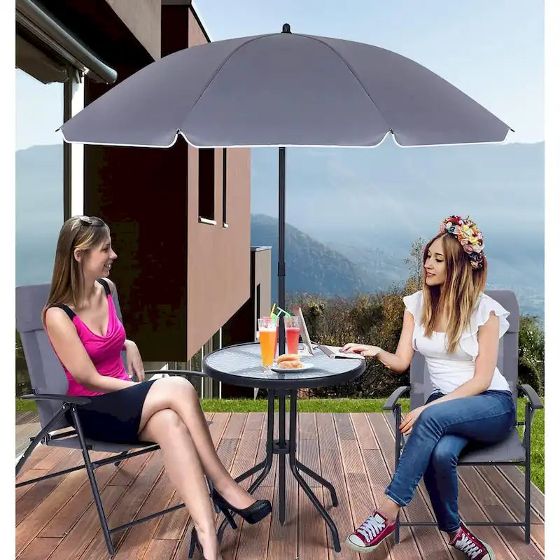 Ensemble de salle à manger de patio 4 pièces, ensemble de mobilier de jardin de style bistro avec parasol inclinable amovible, 2 chaises pliantes, table ronde en verre (gris)