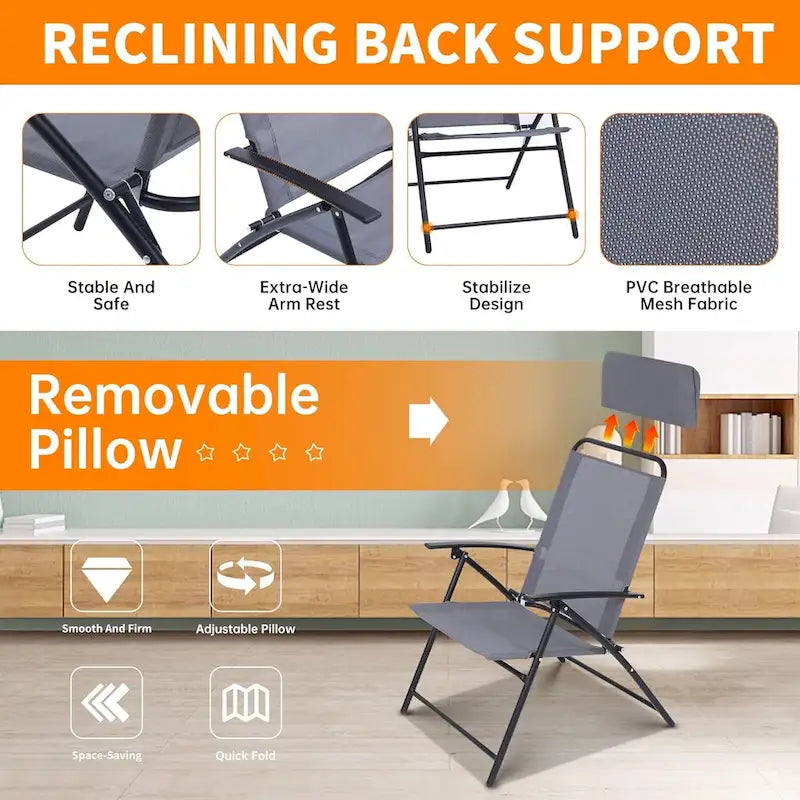 Ensemble de salle à manger de patio 4 pièces, ensemble de mobilier de jardin de style bistro avec parasol inclinable amovible, 2 chaises pliantes, table ronde en verre (gris)