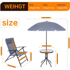 Ensemble de salle à manger de patio 4 pièces, ensemble de mobilier de jardin de style bistro avec parasol inclinable amovible, 2 chaises pliantes, table ronde en verre (gris)