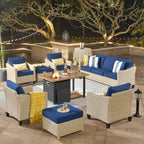 HOOOWOOO 8-piece Patio Wicker Rattan Conversation Set with Multifunctional Fire Pit Table