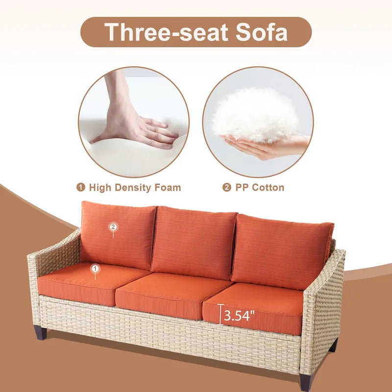 Ensemble de conversation HOOOWOOO 8 pièces en rotin tressé avec table foyer multifonctionnelle