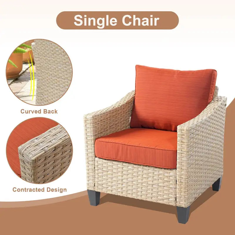 Ensemble de conversation HOOOWOOO 8 pièces en rotin tressé avec table foyer multifonctionnelle