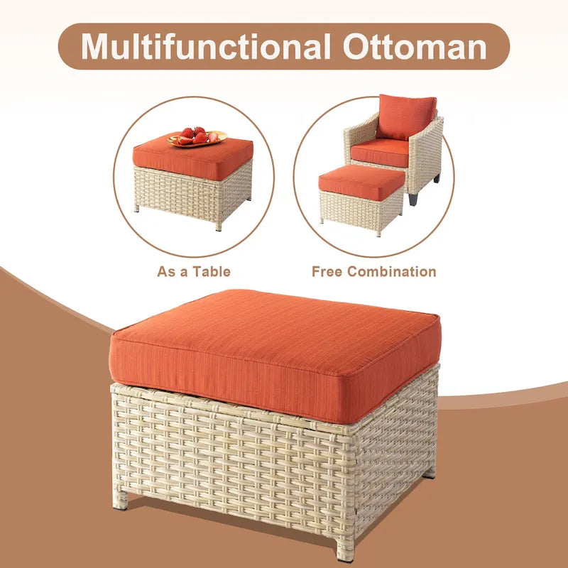 Ensemble de conversation HOOOWOOO 8 pièces en rotin tressé avec table foyer multifonctionnelle