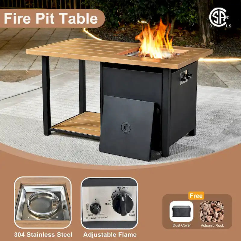 Ensemble de conversation HOOOWOOO 8 pièces en rotin tressé avec table foyer multifonctionnelle