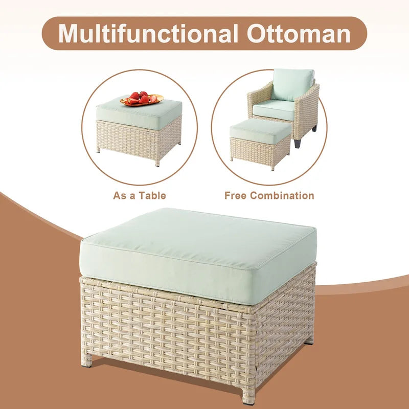 Ensemble de conversation HOOOWOOO 8 pièces en rotin tressé avec table foyer multifonctionnelle