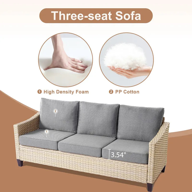 Ensemble de conversation HOOOWOOO 8 pièces en rotin tressé avec table foyer multifonctionnelle