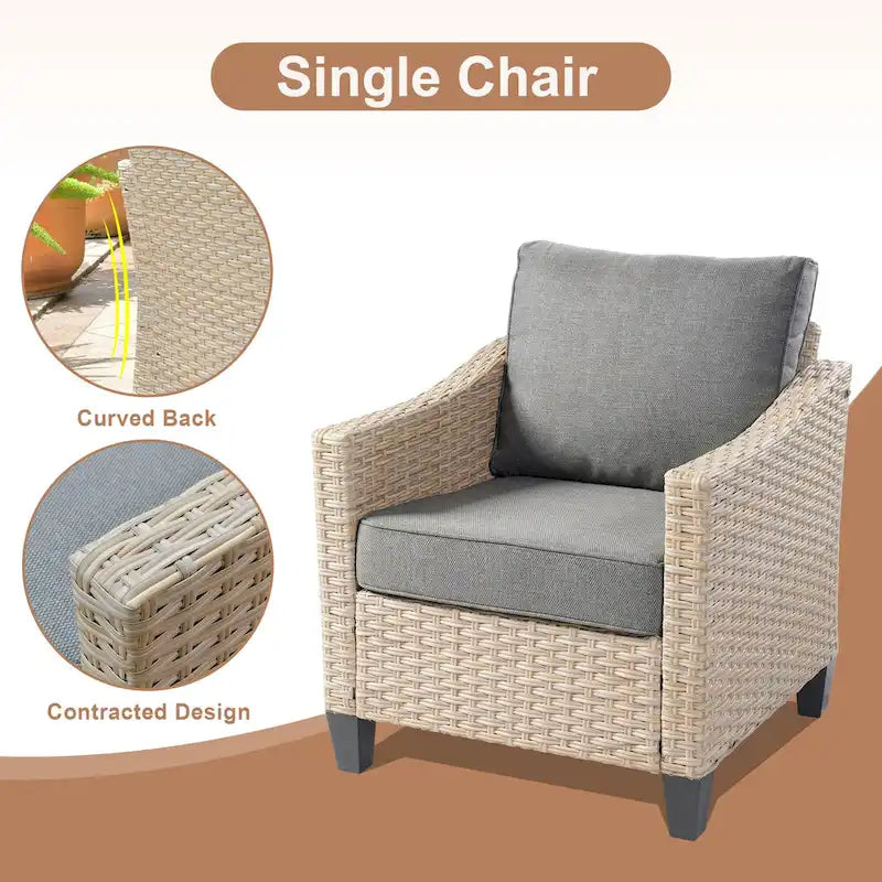 Ensemble de conversation HOOOWOOO 8 pièces en rotin tressé avec table foyer multifonctionnelle