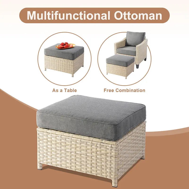 Ensemble de conversation HOOOWOOO 8 pièces en rotin tressé avec table foyer multifonctionnelle