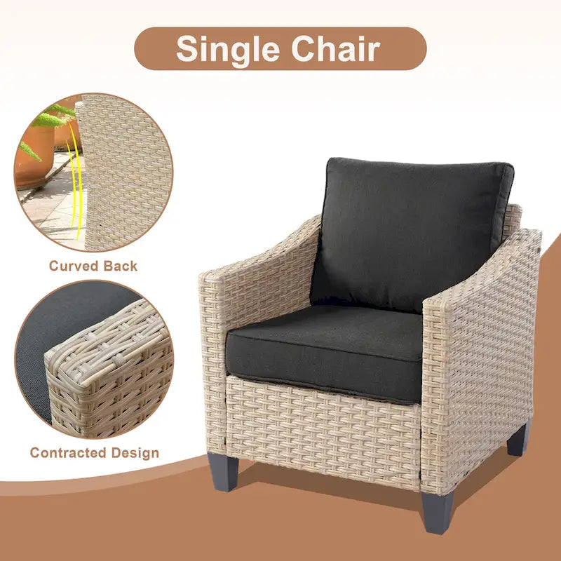 Ensemble de conversation HOOOWOOO 8 pièces en rotin tressé avec table foyer multifonctionnelle