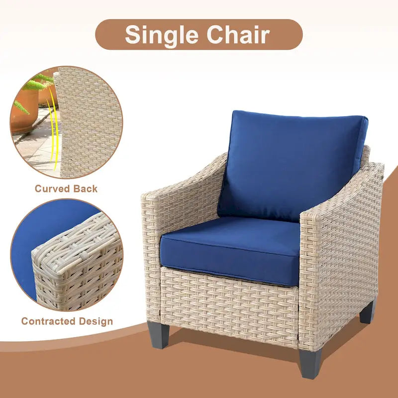 Ensemble de conversation HOOOWOOO 8 pièces en rotin tressé avec table foyer multifonctionnelle