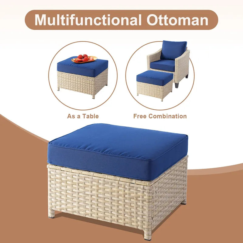 Ensemble de conversation HOOOWOOO 8 pièces en rotin tressé avec table foyer multifonctionnelle