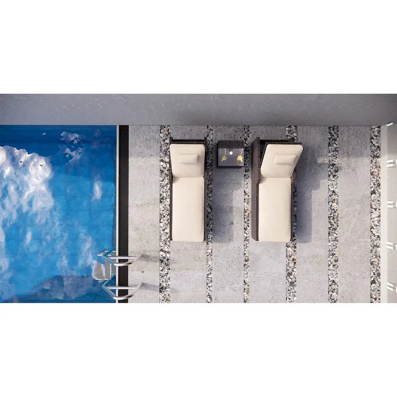 Ensemble de 3 chaises longues d'extérieur en aluminium et résine tressée réglable.