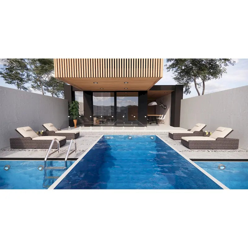 Ensemble de 3 chaises longues d'extérieur en aluminium et résine tressée réglable.