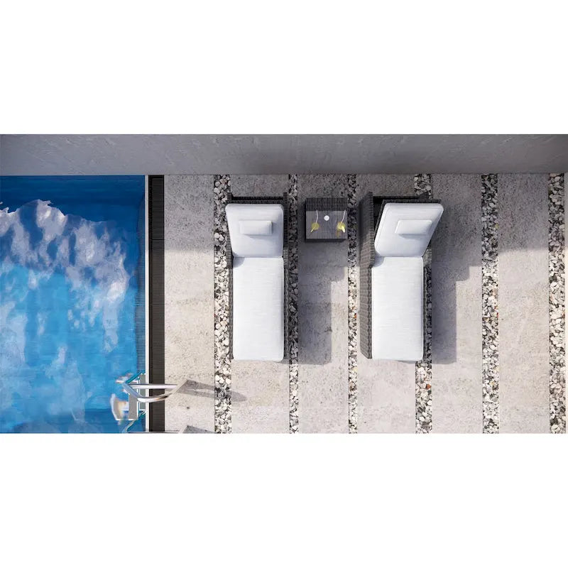 Ensemble de 3 chaises longues d'extérieur en aluminium et résine tressée réglable.