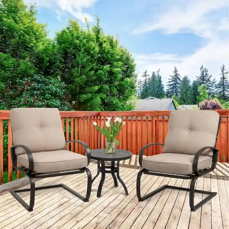 Ensemble de chaises de patio Futzca Spring, 3 pièces, mobilier de jardin avec assises rembourrées, idéal pour terrasse, jardin et cour.