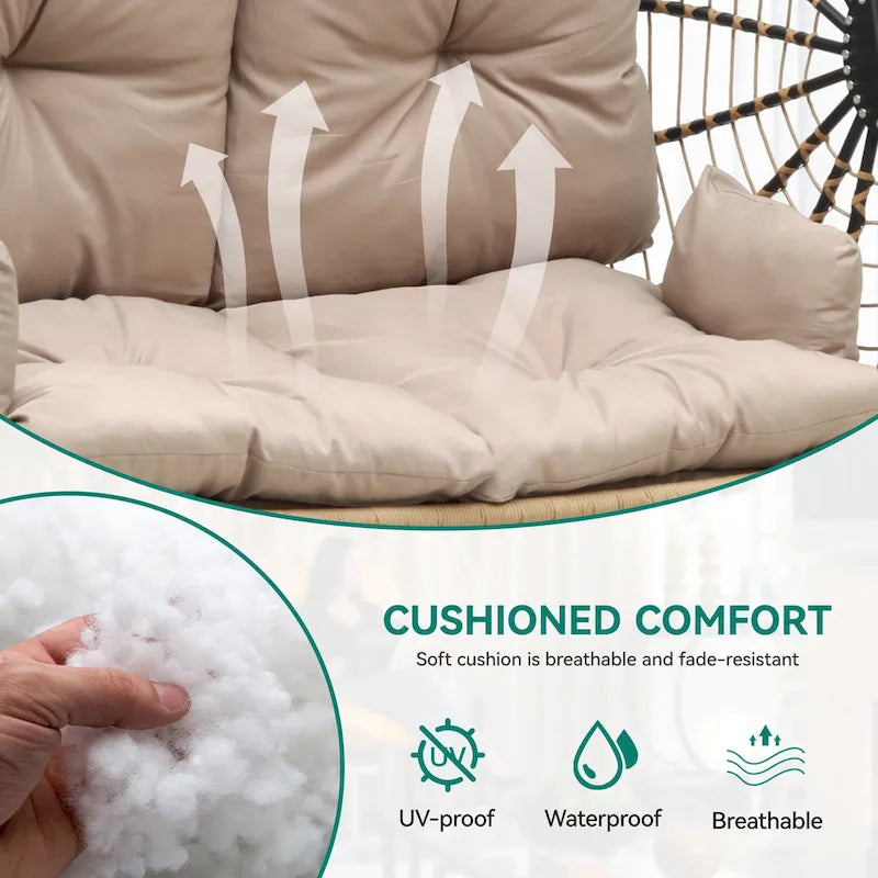 Hamac suspendu œuf pour 2 personnes avec support, utilisable en intérieur et en extérieur.