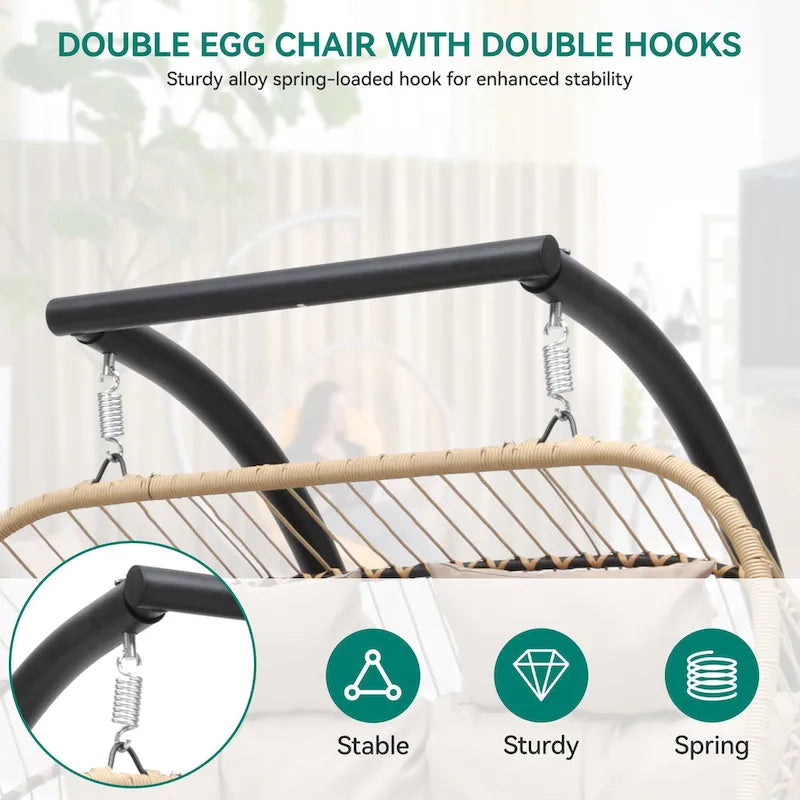 Hamac suspendu œuf pour 2 personnes avec support, utilisable en intérieur et en extérieur.