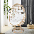Wicker Swivel Egg Chair Indoor/Outdoor Lounger with Cushion