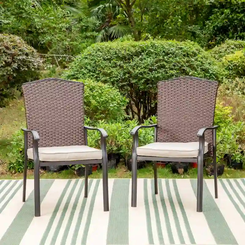 Patio Rattan Wicker Fixed Armrest Dining Chair with CushionSet of 2/4/6