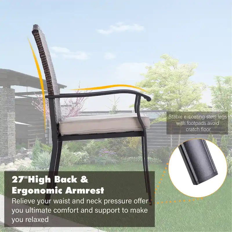 Chaises de salle à manger de patio en rotin tressé avec accoudoirs fixes et coussin (lot de 2/4/6)