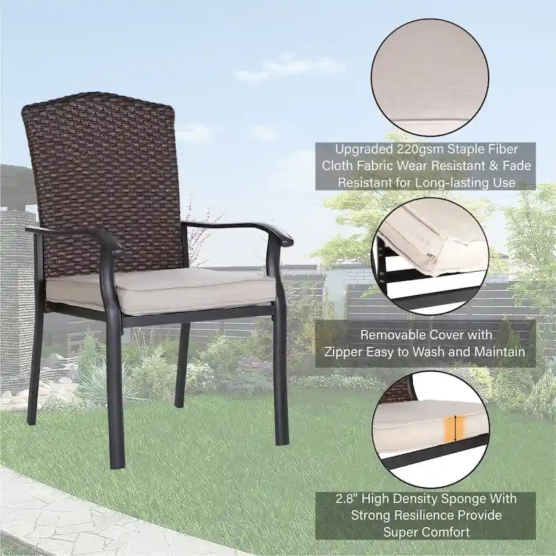 Chaises de salle à manger de patio en rotin tressé avec accoudoirs fixes et coussin (lot de 2/4/6)
