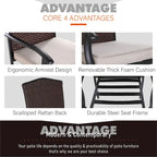 Chaises de salle à manger de patio en rotin tressé avec accoudoirs fixes et coussin (lot de 2/4/6)