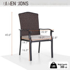 Chaises de salle à manger de patio en rotin tressé avec accoudoirs fixes et coussin (lot de 2/4/6)