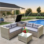 Outdoor Wicker 4 Piece Sectional Sofa Set with Storage Box