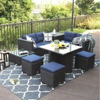 10-Piece Outdoor Patio Conversation Sectional Sofa Set with Table, Stools and Ottoman