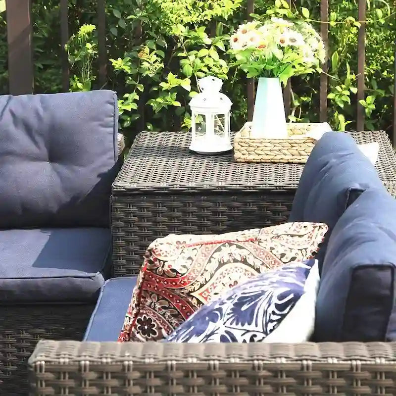 Ensemble de canapé d'angle de conversation pour patio extérieur 10 pièces avec table, tabourets et pouf