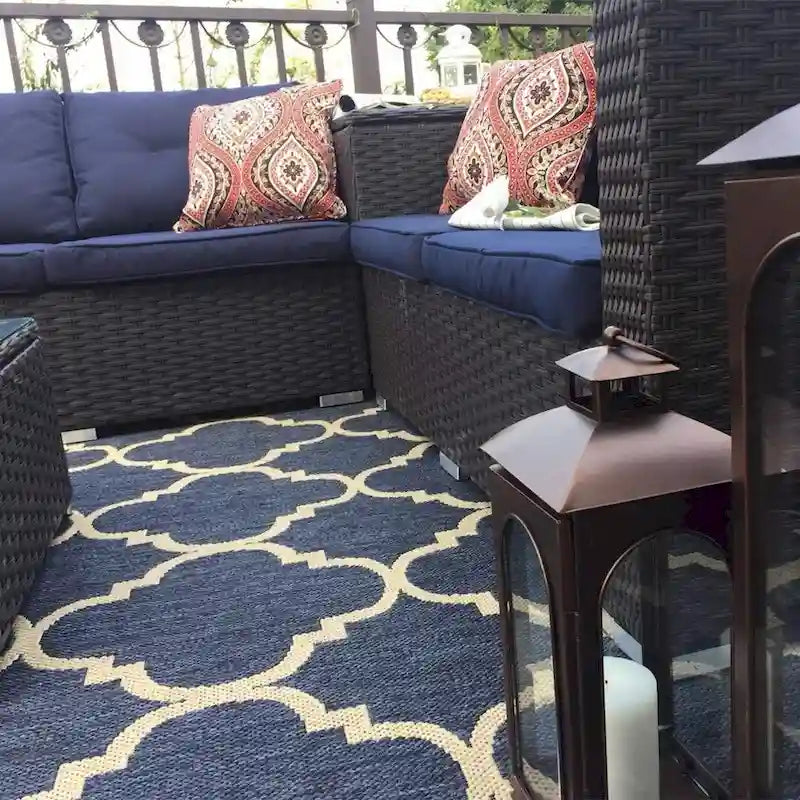 Ensemble de canapé d'angle de conversation pour patio extérieur 10 pièces avec table, tabourets et pouf