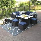 Ensemble de canapé d'angle de conversation pour patio extérieur 10 pièces avec table, tabourets et pouf