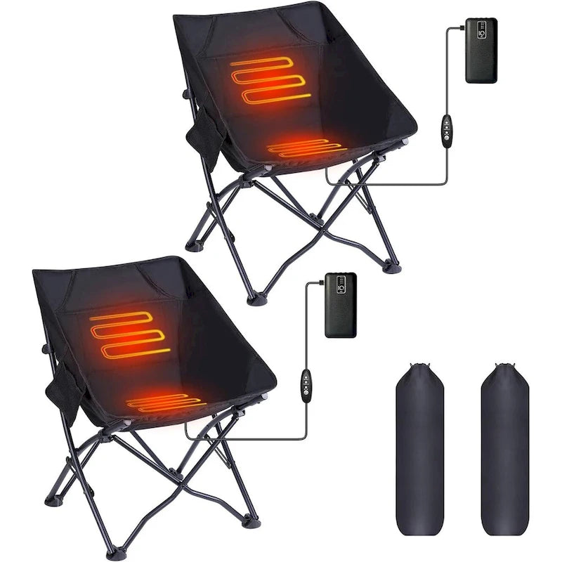 Chaise de camping chauffante, chaise pliante chauffante, portable avec sac de transport et bandoulière, batterie externe incluse