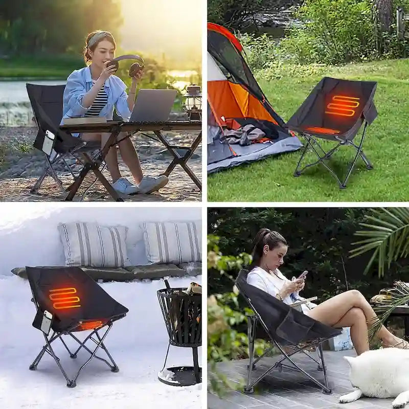 Chaise de camping chauffante, chaise pliante chauffante, portable avec sac de transport et bandoulière, batterie externe incluse