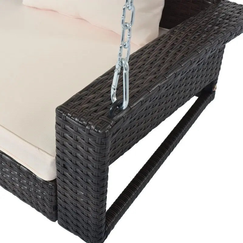 Balançoire de porche extérieure 500 lb, suspendue en osier avec chaînes et coussins