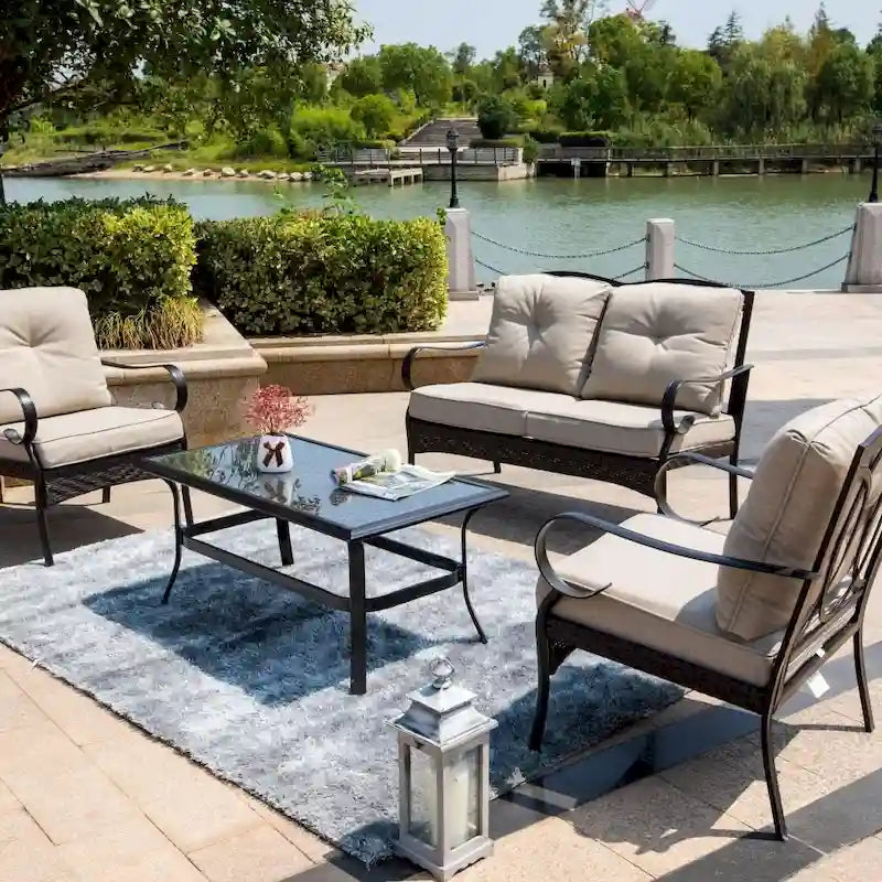 Patio Iron 4 or 5 Piece Sofa Seating Group with Cushions