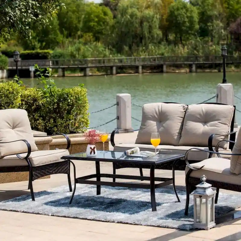 Ensemble de canapés de patio en fer forgé 4 ou 5 pièces avec coussins