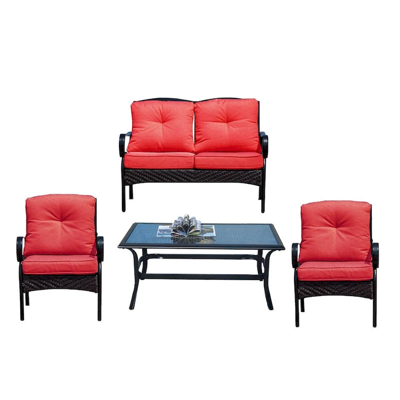 Ensemble de canapés de patio en fer forgé 4 ou 5 pièces avec coussins