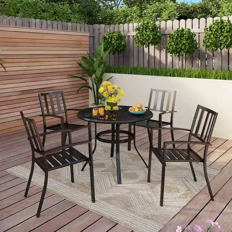 Ensemble de salle à manger empilable 5/6 pièces pour patio MAISON ARTS avec revêtement électrophorétique
