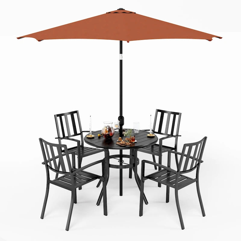 Ensemble de salle à manger empilable 5/6 pièces pour patio MAISON ARTS avec revêtement électrophorétique
