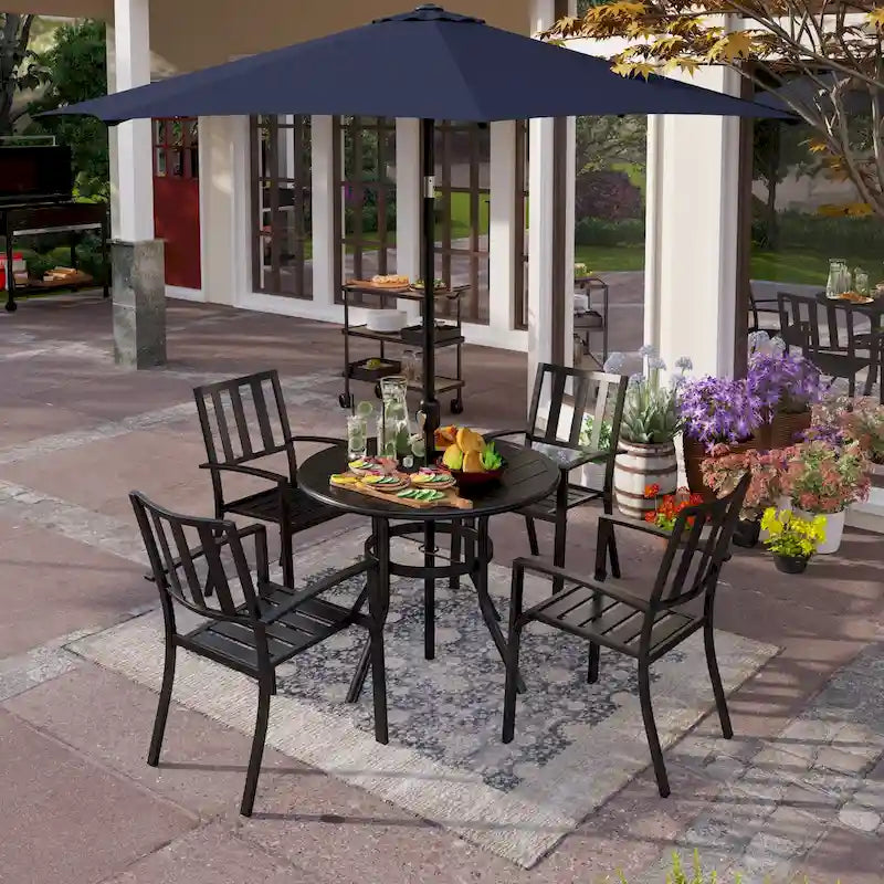 Ensemble de salle à manger empilable 5/6 pièces pour patio MAISON ARTS avec revêtement électrophorétique