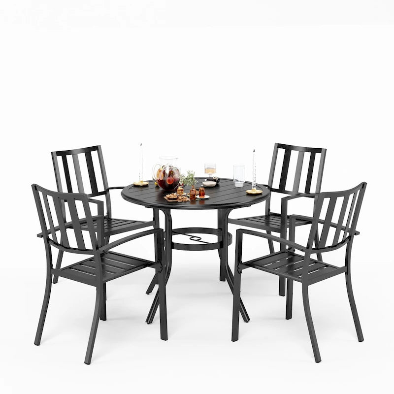 Ensemble de salle à manger empilable 5/6 pièces pour patio MAISON ARTS avec revêtement électrophorétique