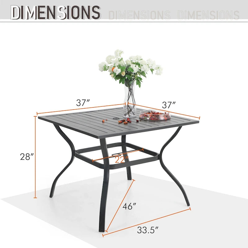 Ensemble de salle à manger d'extérieur MAISON ARTS 5/6 pièces, comprenant 4 chaises empilables en aluminium et 1 table en métal.