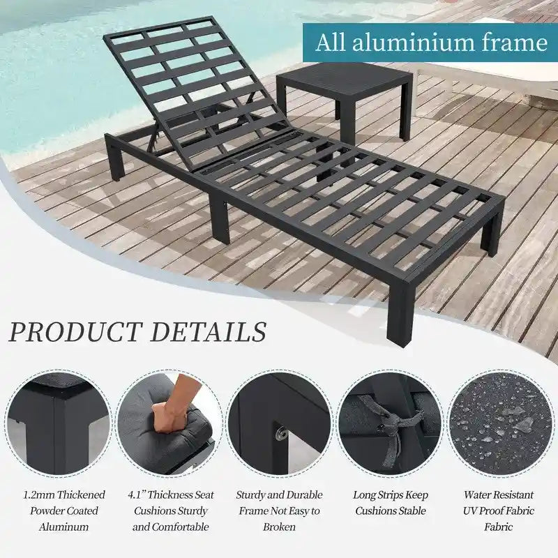 FINCATI Ensemble de chaises longues de jardin en aluminium avec coussin et table - Non applicable