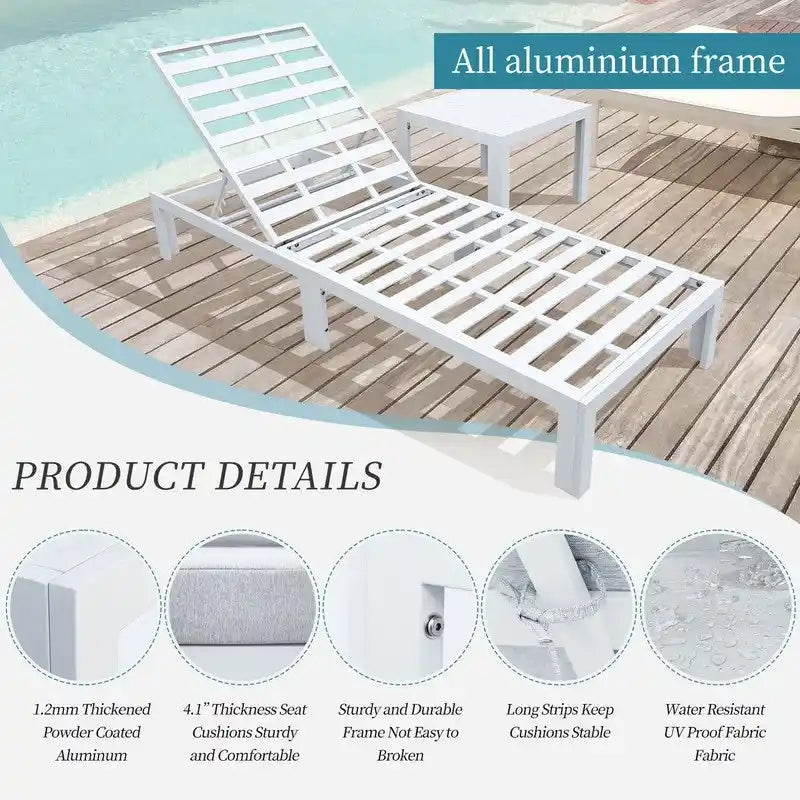 FINCATI Ensemble de chaises longues de jardin en aluminium avec coussin et table - Non applicable