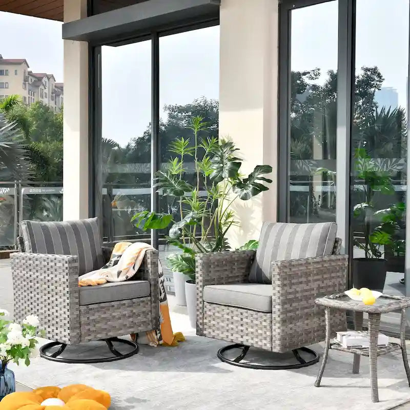 Ensemble de 3 pièces OVIOS comprenant un fauteuil à bascule pivotant en osier et une table d'appoint