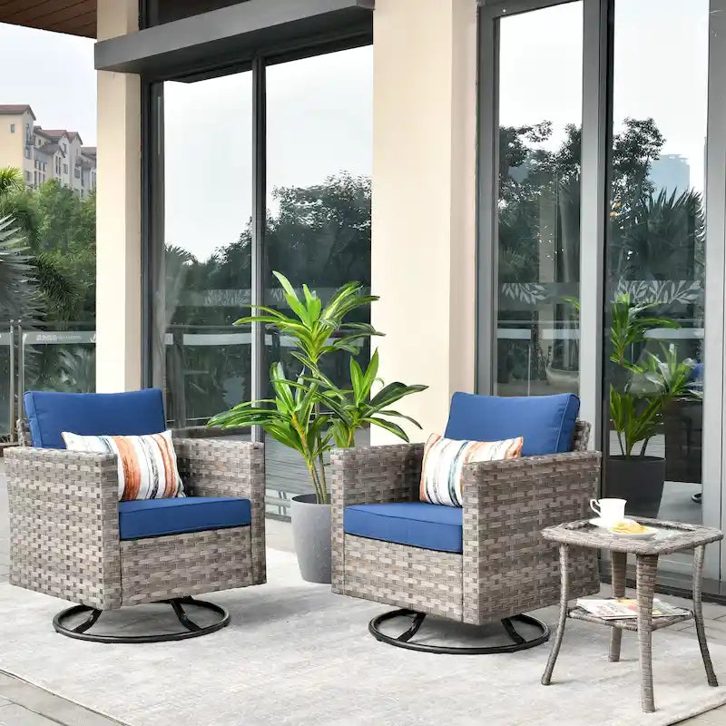 Ensemble de 3 pièces OVIOS comprenant un fauteuil à bascule pivotant en osier et une table d'appoint